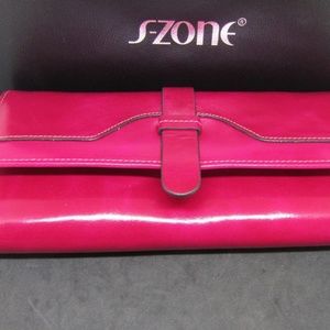 S-ZONE RFID Blocking Red Leather Triffold Wallet